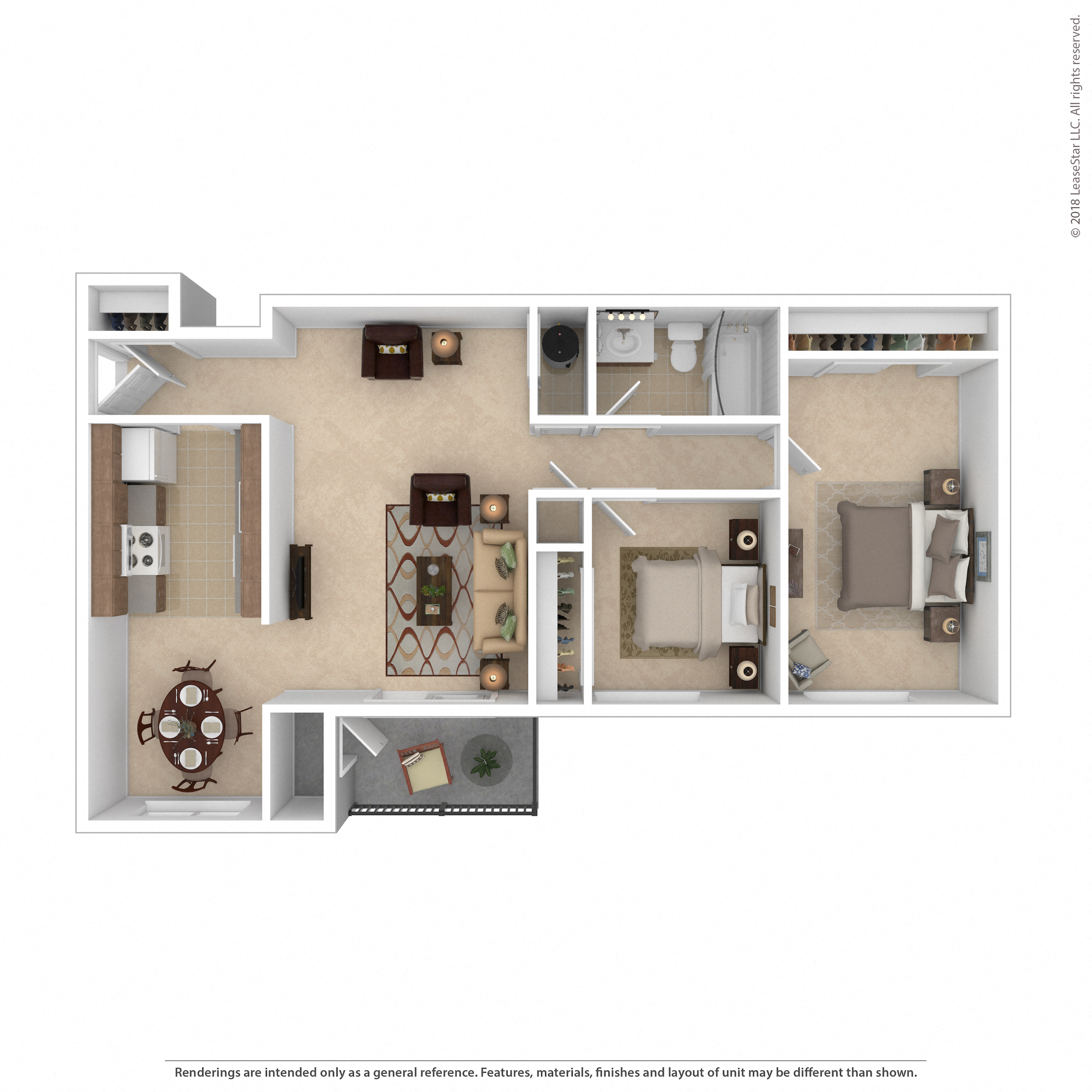 Floor plan for 2 beds, 1 bath
